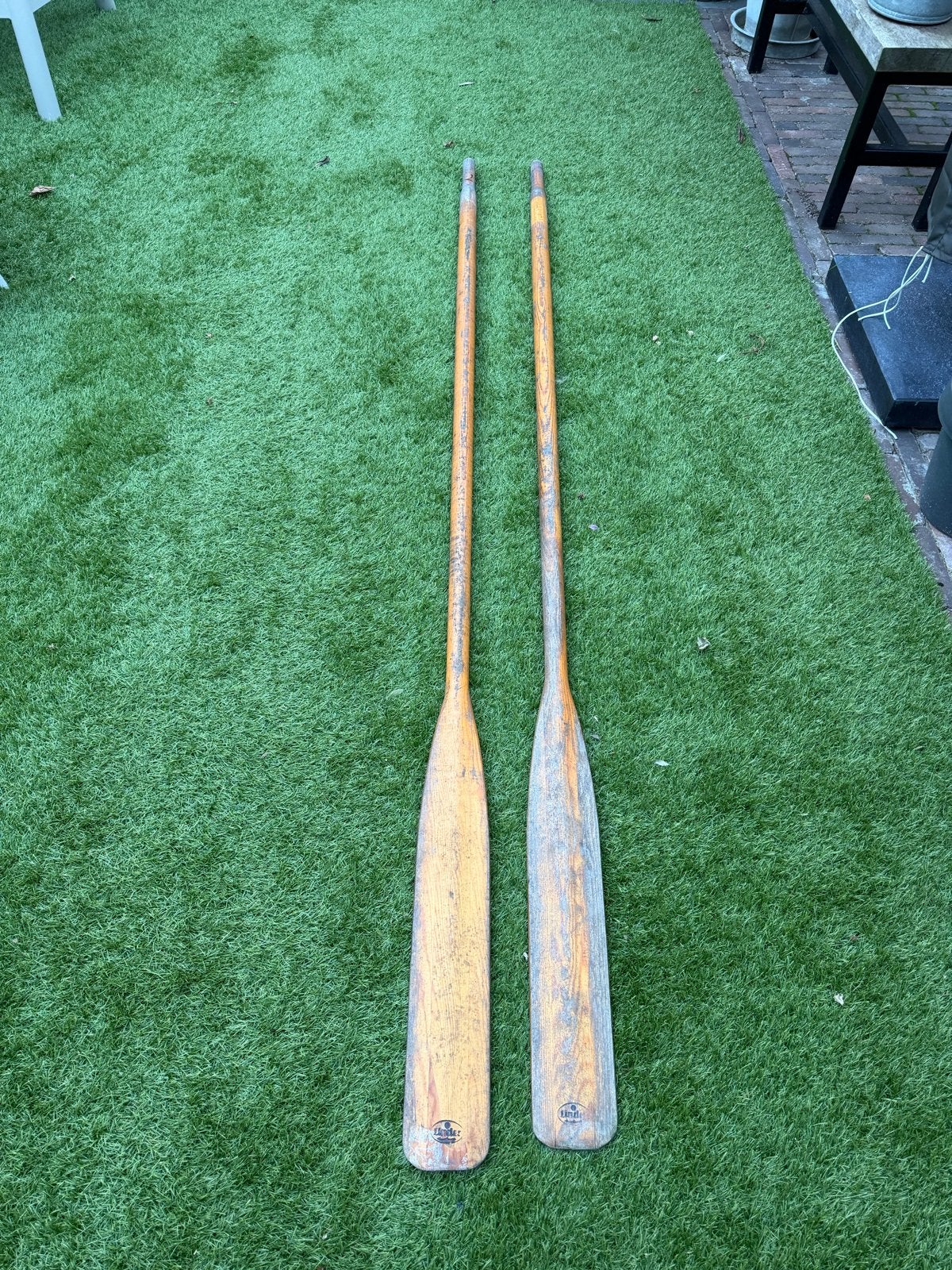 Houten roeispanen Linder 240cm, Watersport en Boten, Ophalen, Gebruikt, Enkelbladige peddel
