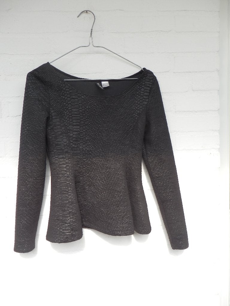 H&M Divided Peplum Top met Slangenprint - Maat S, Zwart, H&M Divided, Ophalen of Verzenden, Zo goed als nieuw