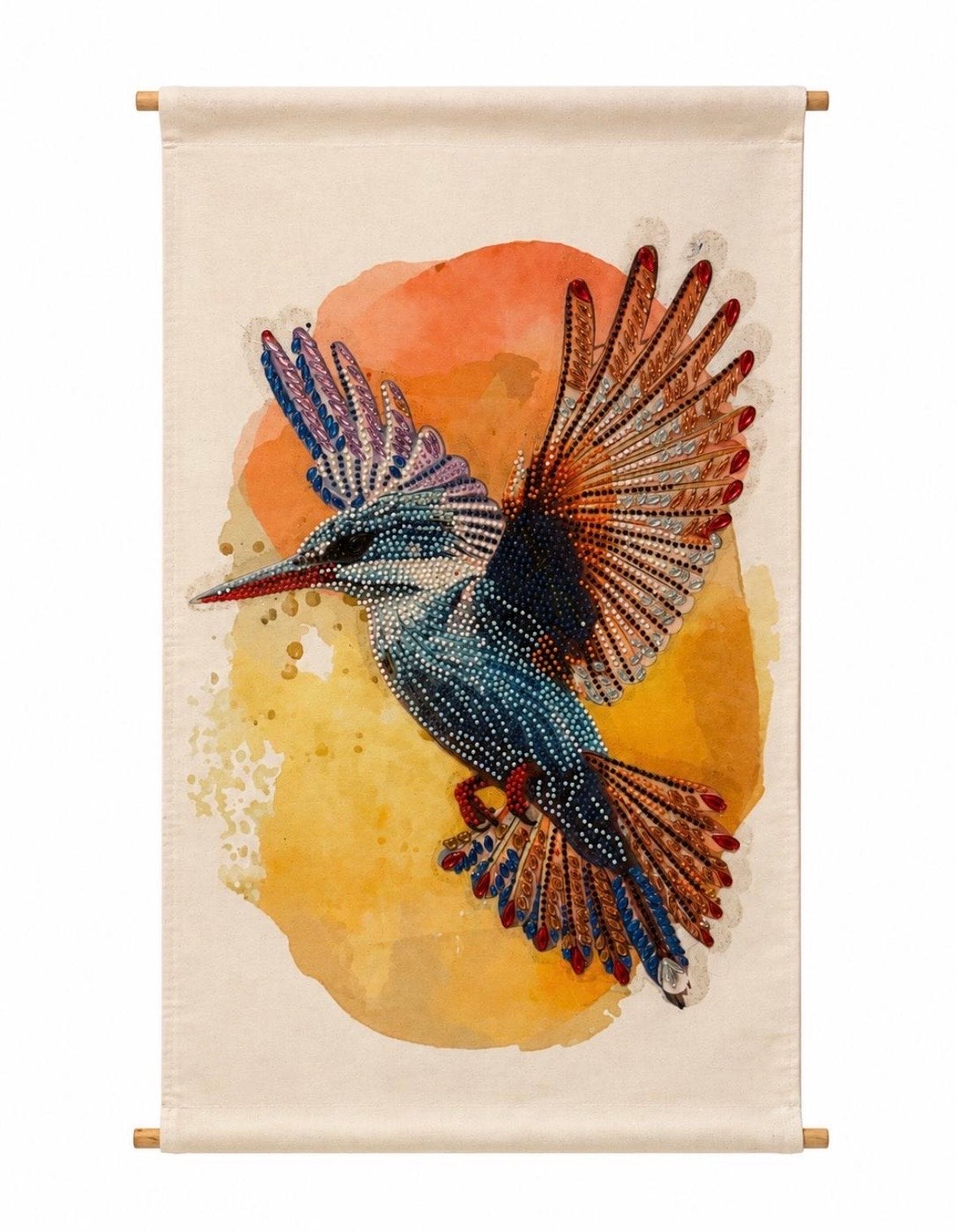 Wandkleed met kleurrijke ijsvogel - Textiel wanddecoratie, Meerkleurig, Nieuw, Ophalen of Verzenden, Met ophangsysteem