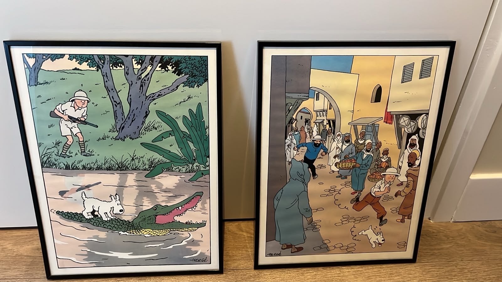 Twee ingelijste Kuifje prints - Originele Hergé tekeningen, Ophalen of Verzenden, Print, Print/reproductie, Ingelijst