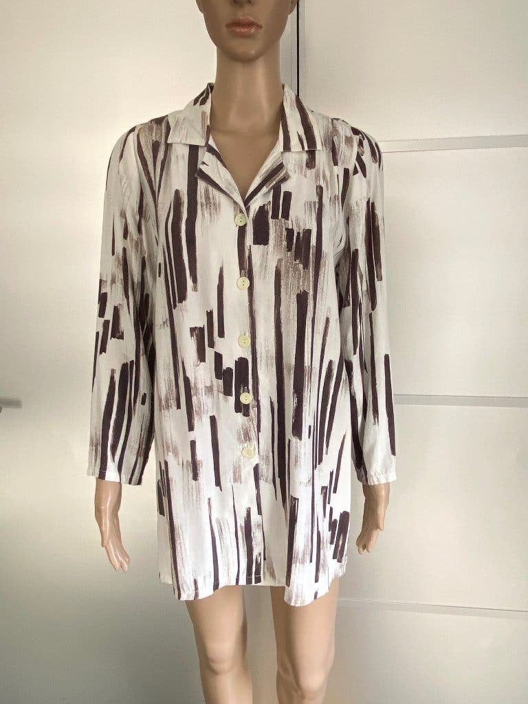 K257 Lange viscose blouse maat L=40/42 top jasje wit/beige, Wit, Maat 42/44 (L), Ophalen of Verzenden, Zo goed als nieuw