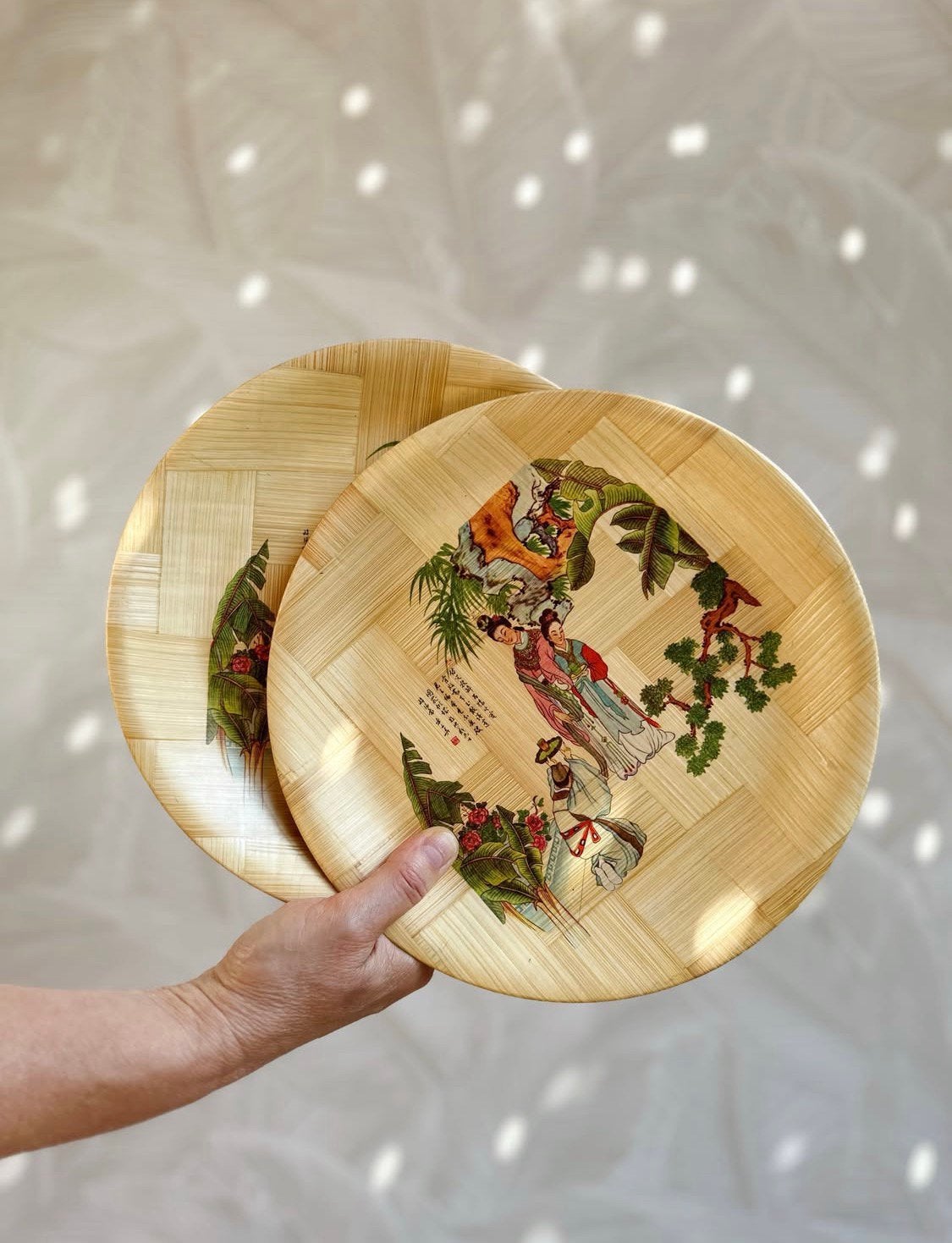 Vintage bamboe borden, Huis en Inrichting, Keuken | Servies, Zo goed als nieuw, Bord(en), Overige stijlen, Ophalen of Verzenden