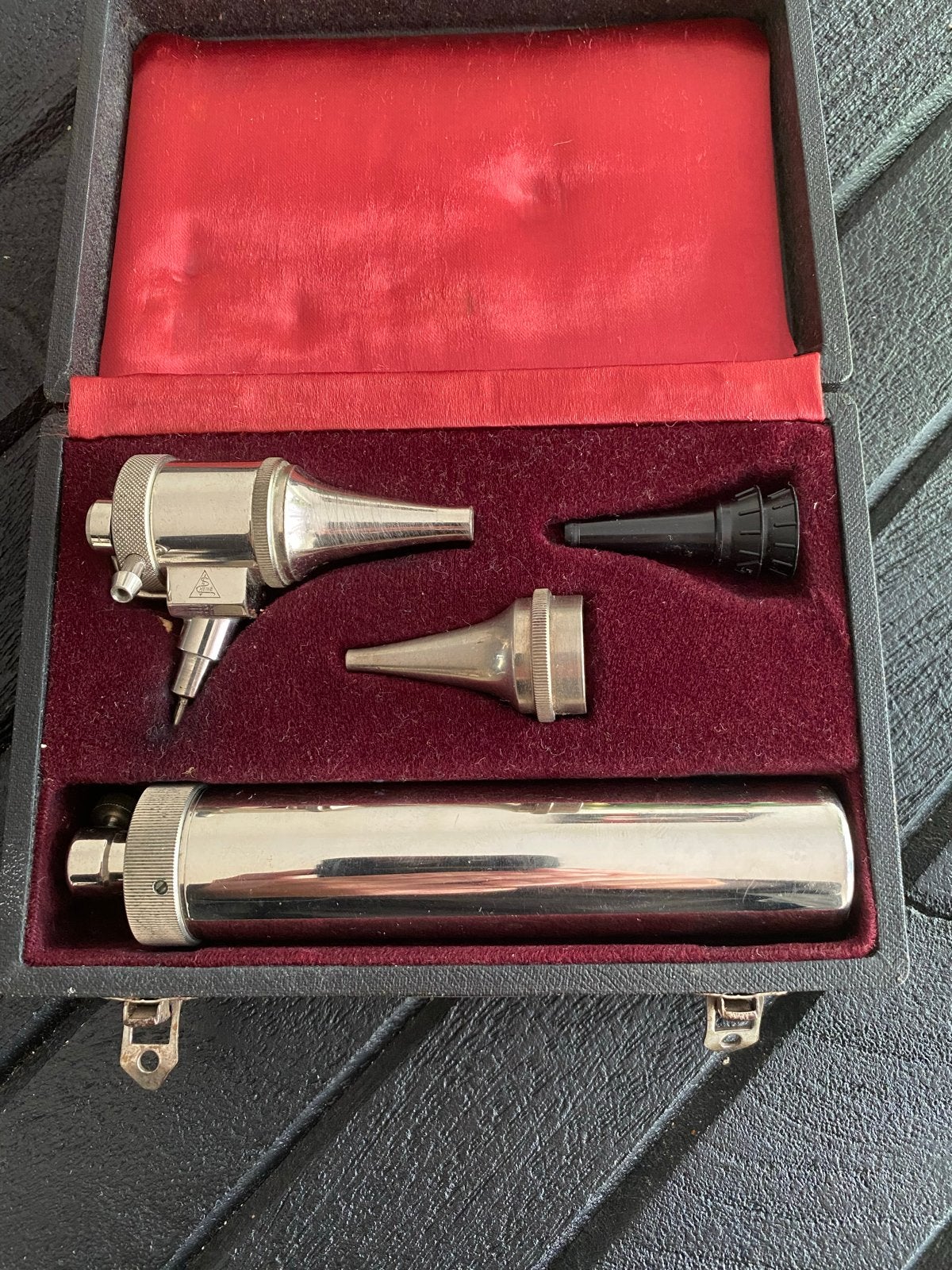 Vintage KNO-instrumentenset met loep in koffer, Antiek en Kunst, Ophalen of Verzenden