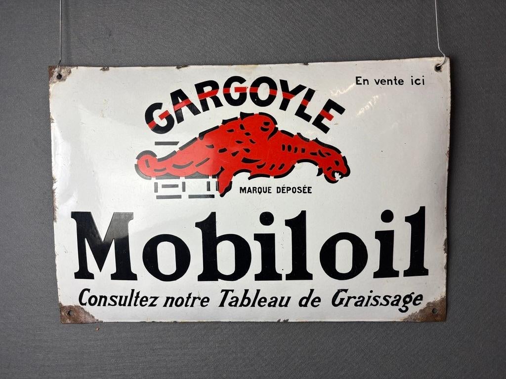 Mobiloil origineel oud emaille reclamebord ca 1930, Verzamelen, Reclamebord, Gebruikt, ., Ophalen of Verzenden