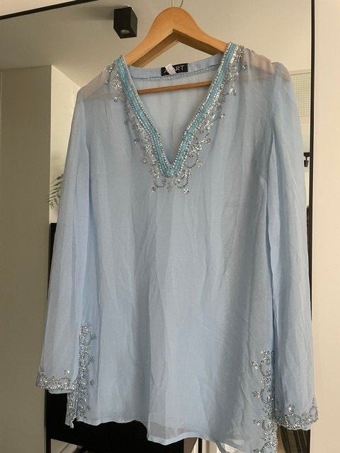 Tuniek met pailletten maat 34, Kleding | Dames, Ophalen, Zo goed als nieuw, Maat 34 (XS) of kleiner, Blauw