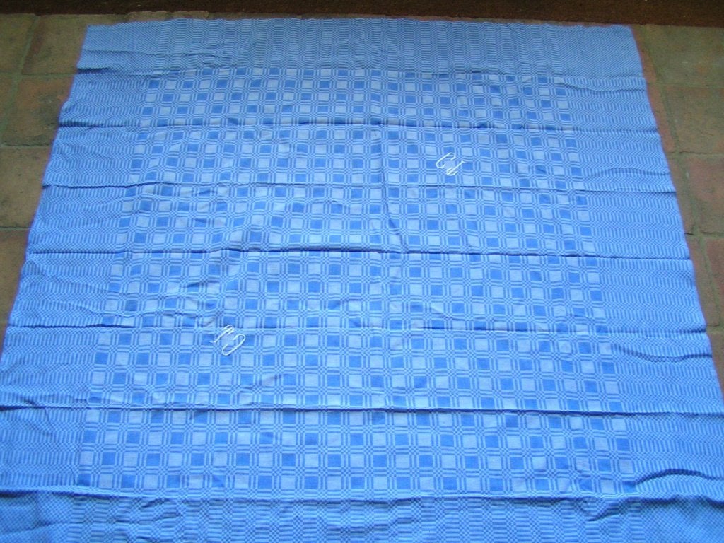 vintage tafelkleed met 6 servetten met monogram nr JJ 464, Verzenden, Zo goed als nieuw, Rechthoek