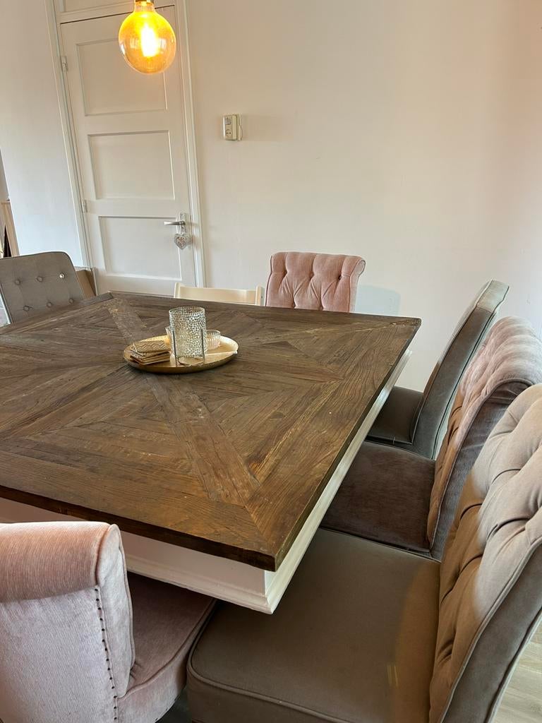 Riviera Maison tafel 150x150, Huis en Inrichting, Tafels | Eettafels, Ophalen, Gebruikt, Landelijk, Vijf personen of meer