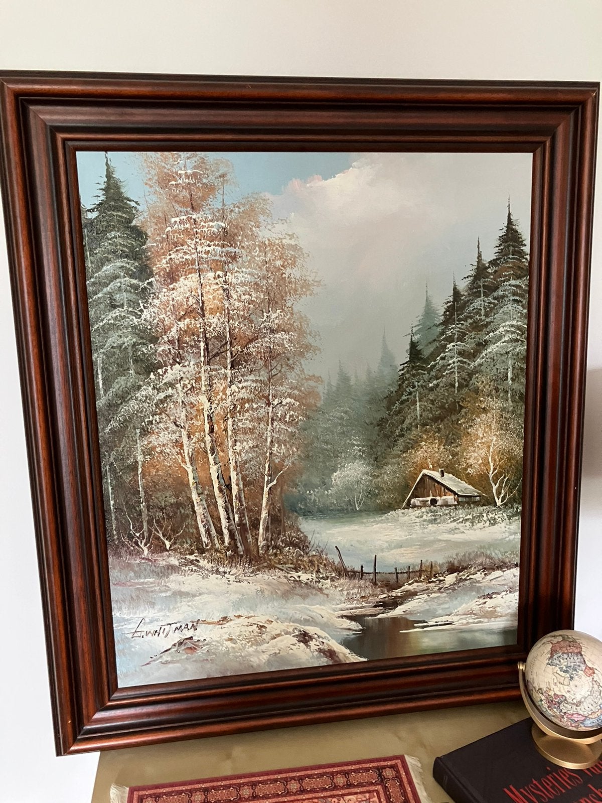 Sfeervol schilderij van winter, Ophalen, Doek, Gesigneerd, Landschap