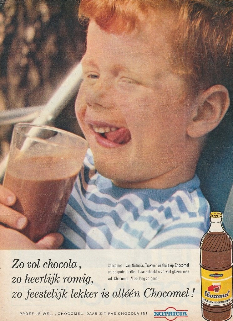 retro reclame 1966 Nutricia Chocomel jongetje rood haar, Verzenden, Overige typen