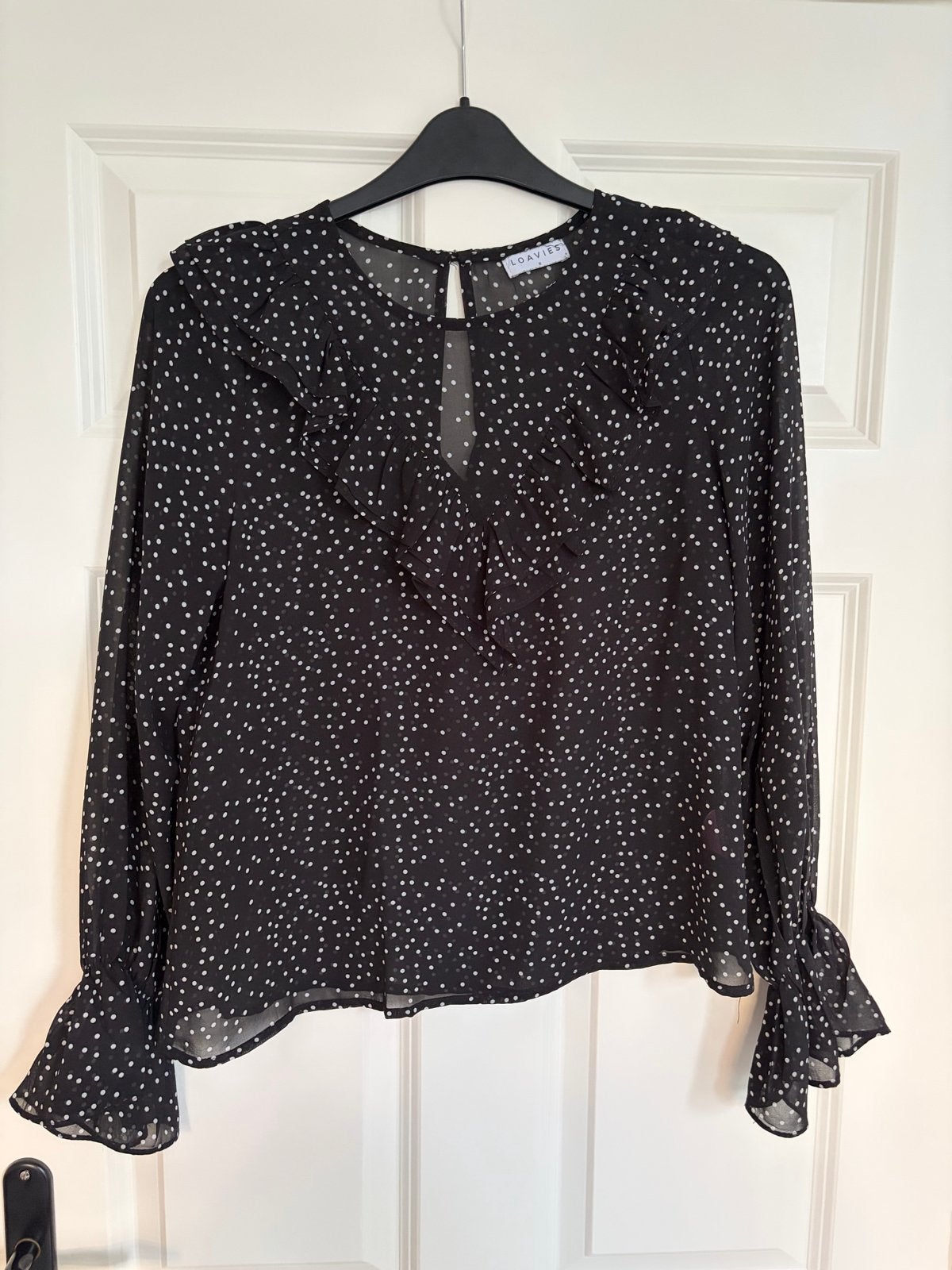 Loavies zwarte blouse met witte stippen - Maat M, Ophalen of Verzenden, Zo goed als nieuw, Maat 38/40 (M), Zwart