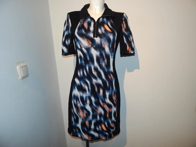 Marccain jurk kleurrijk design apart rits hals en kraagje N4, Maat 38/40 (M), Overige kleuren, Verzenden, Zo goed als nieuw