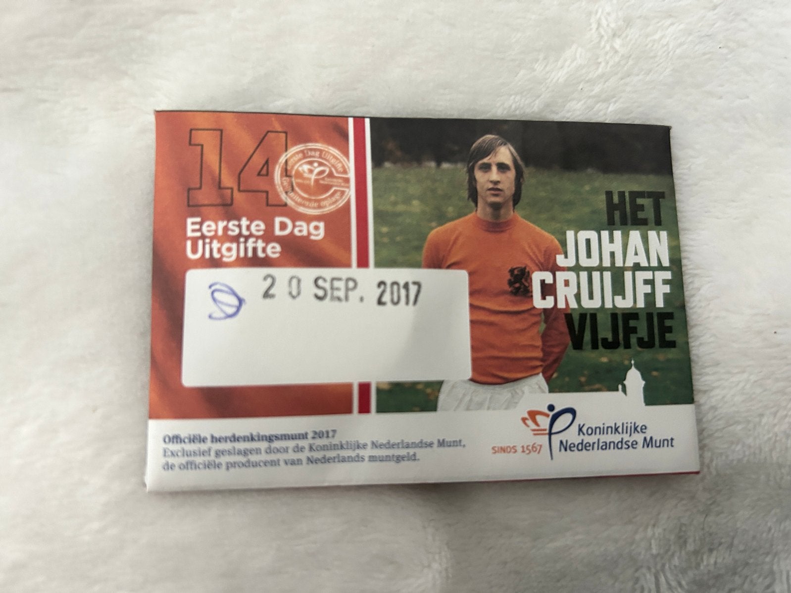 Johan Cruijff Vijfje 2017 - Eerste Dag Uitgifte, Verzenden, Koningin Beatrix, Euro's, Losse munt