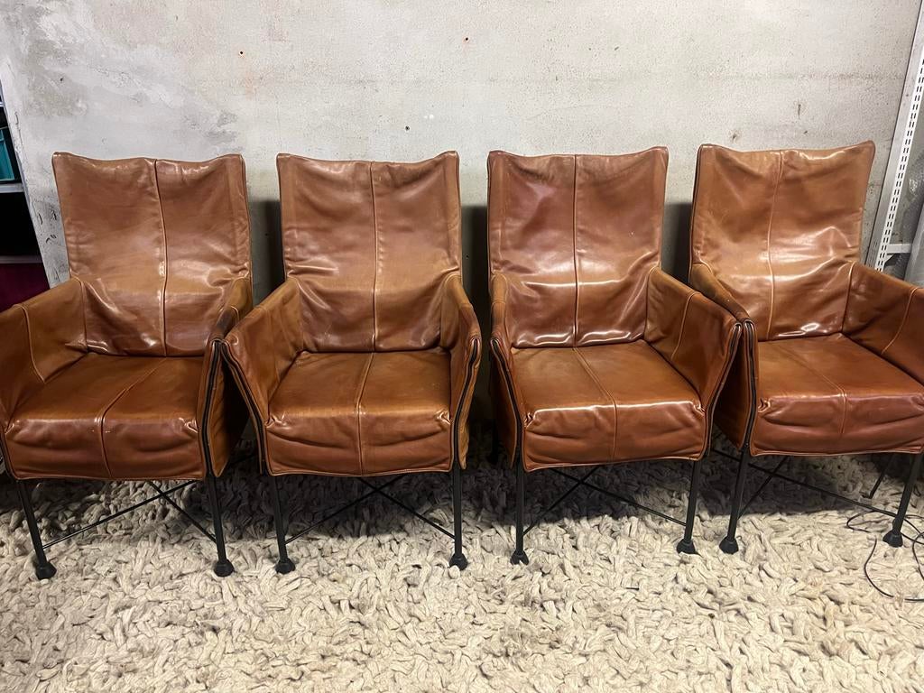 Montis Chaplin stoelen, set van 4, cognac leer, Gebruikt, Bruin, Leer, Ophalen of Verzenden