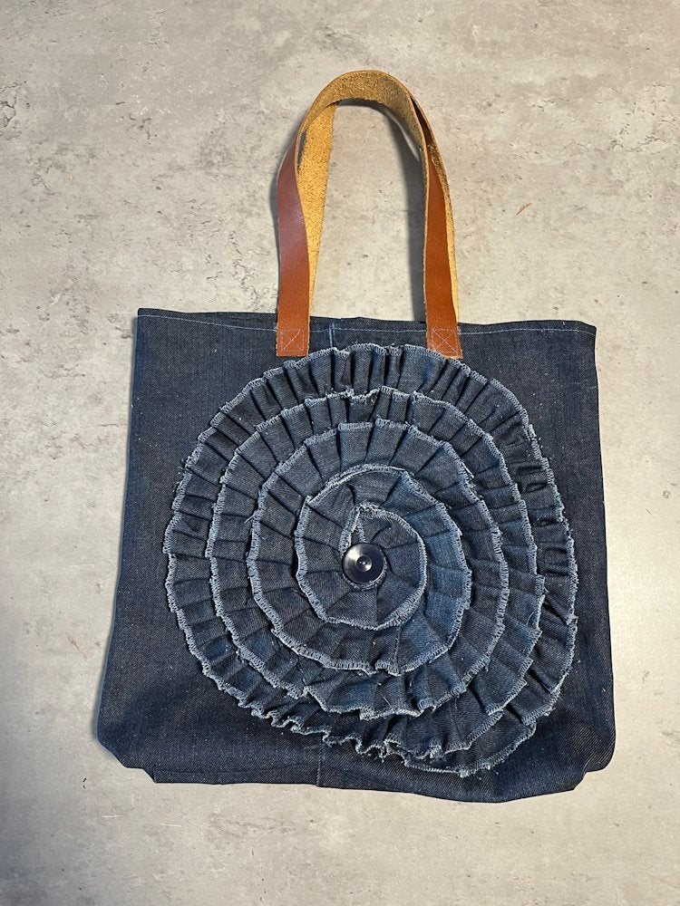 Spijkertas tas bloem ruches jeans leer, Blauw, P Gillisstr, Nieuw, Kinderworkshops Petra