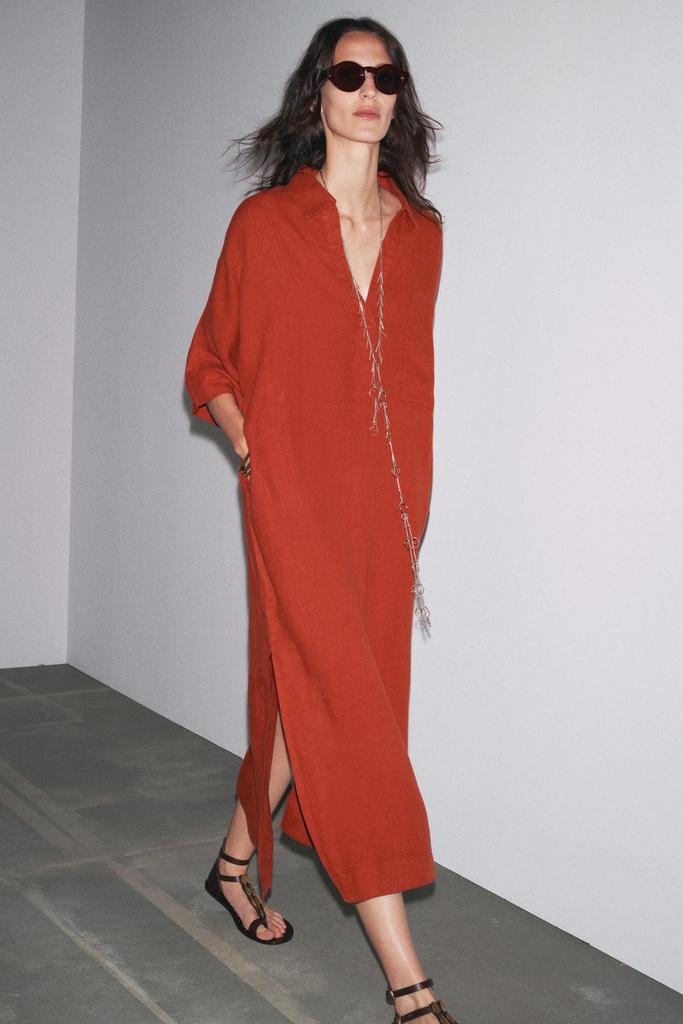 Nieuw ZARA 100% linnen jurk maat XS oversized, Kleding | Dames, Ophalen of Verzenden, Nieuw, Maat 34 (XS) of kleiner, Onder de knie