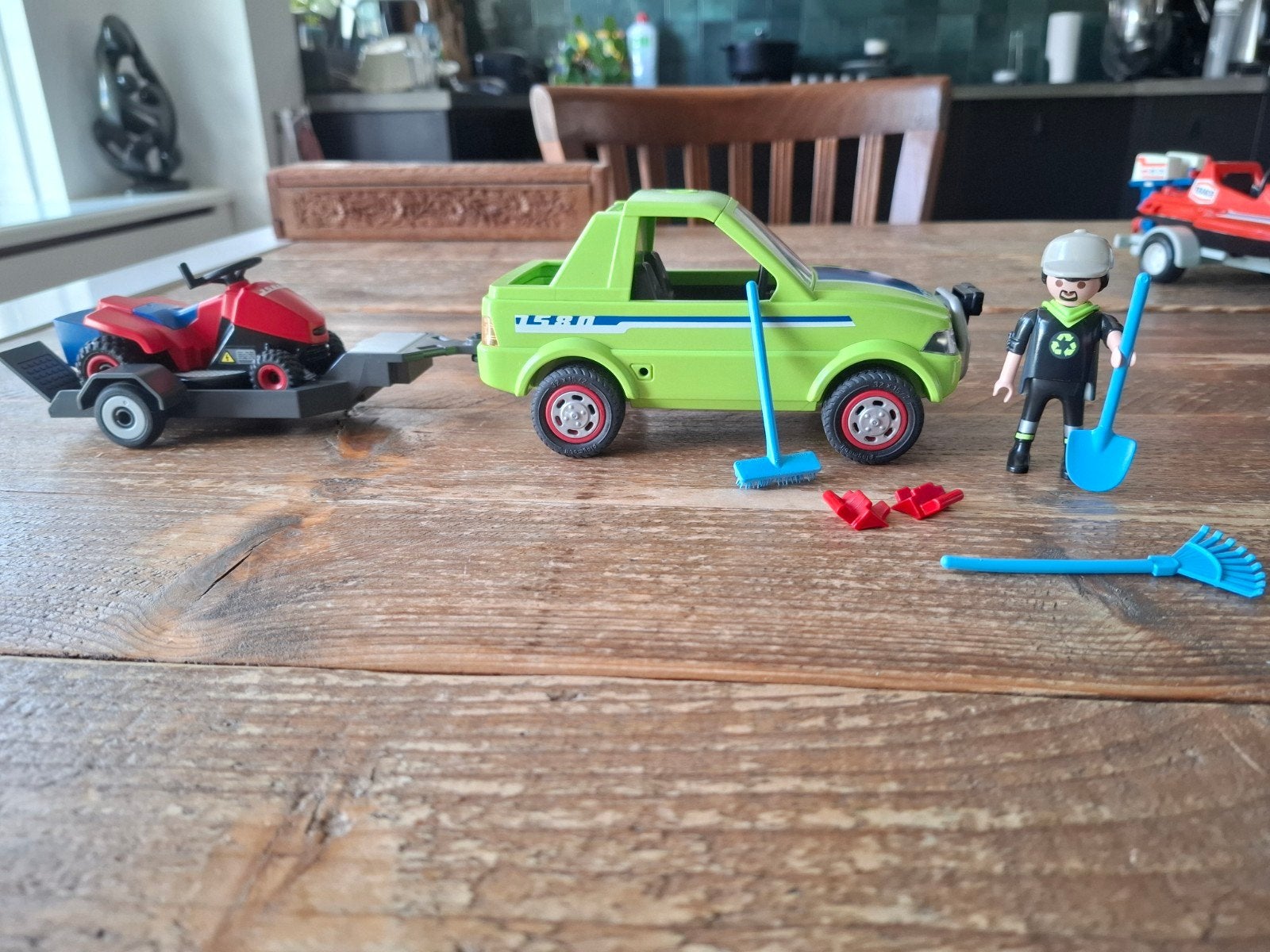 Playmobil auto met aanhanger en grasmaaier, Gebruikt, Complete set, Voertuig, Ophalen of Verzenden