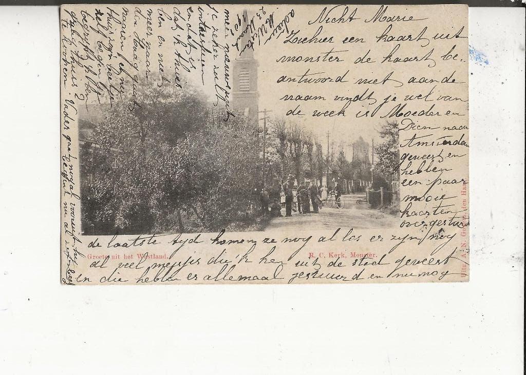 Monster Choorstraat RC Kerk met bewoners GR-Waalwijk 31-3-01, Ophalen of Verzenden, Voor 1920, Gelopen, Zuid-Holland