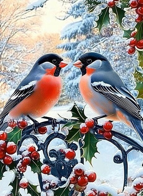50x40cm Diamond Painting vogels sneeuw (rond) nr 97, Nieuw, Meerkleurig, Ophalen of Verzenden, Overige materialen