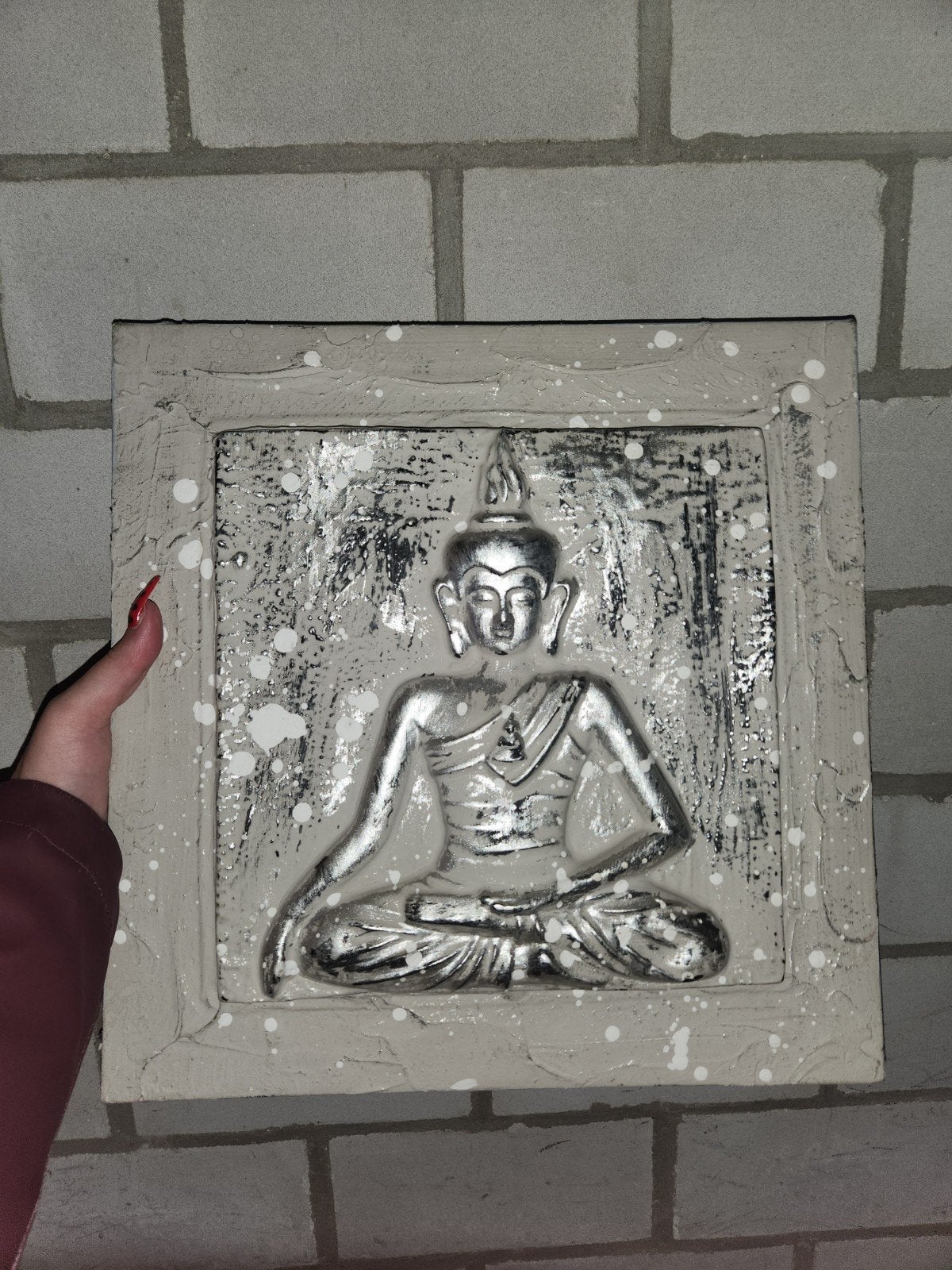 Boeddha wanddecoratie - Zilverkleurig met reliëf ophalen, Ophalen, Met reliëf, Gebruikt, Zilver