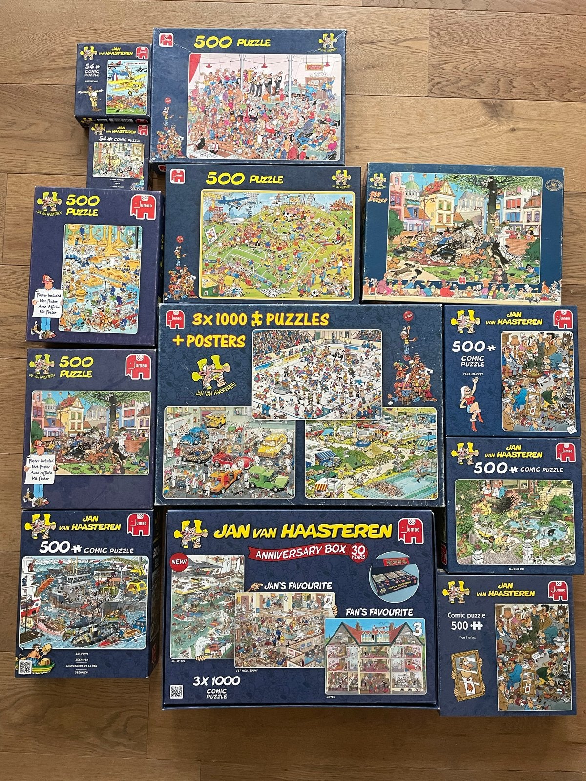 Grote collectie Jan van Haasteren puzzels (500 & 1000 stukje, Hobby en Vrije tijd, Ophalen of Verzenden, 500 t/m 1500 stukjes