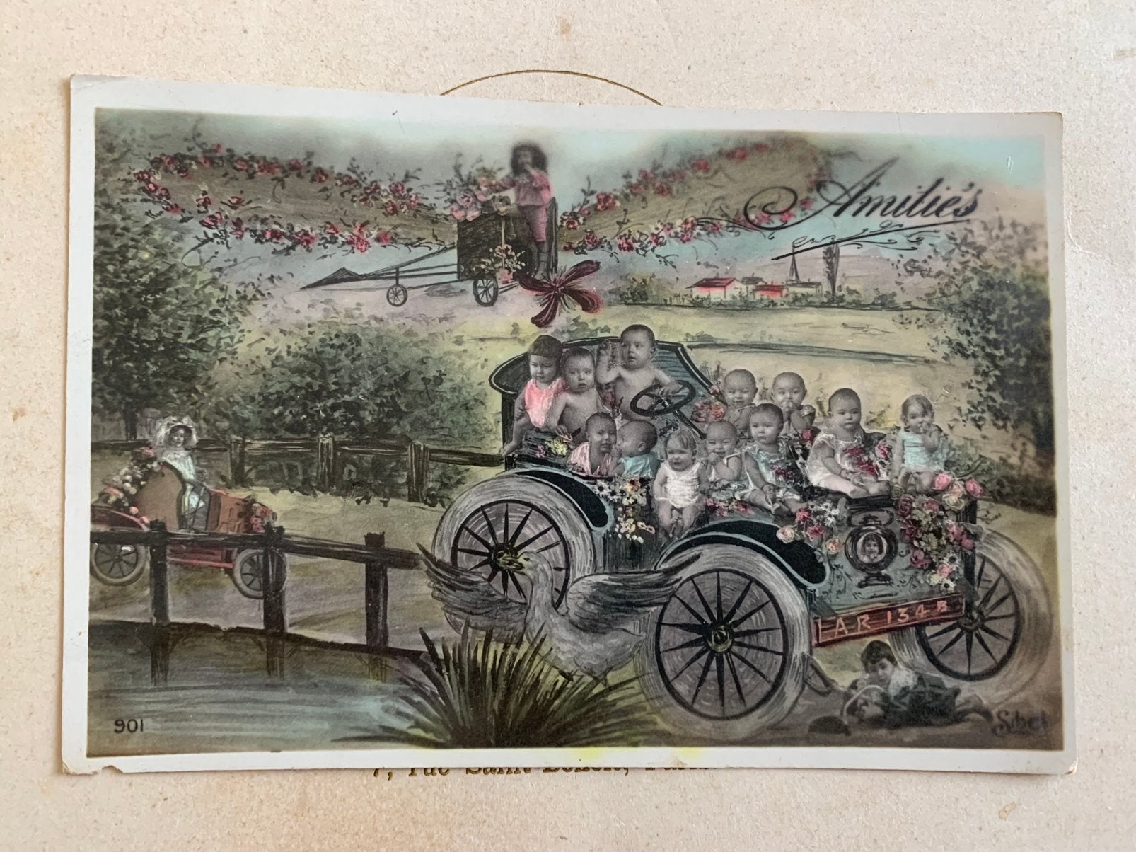 Amitiés - baby’s in een automobiel en vliegmachine (BA), Ophalen of Verzenden, Voor 1920, Gelopen, Kinderen