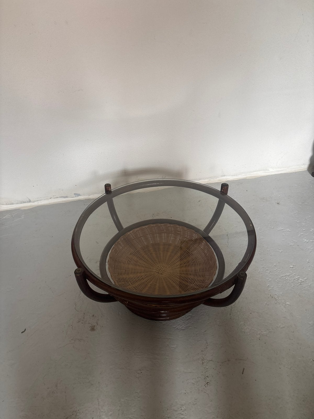 Ronde Rotan Salontafel met Glazen Blad, Ophalen