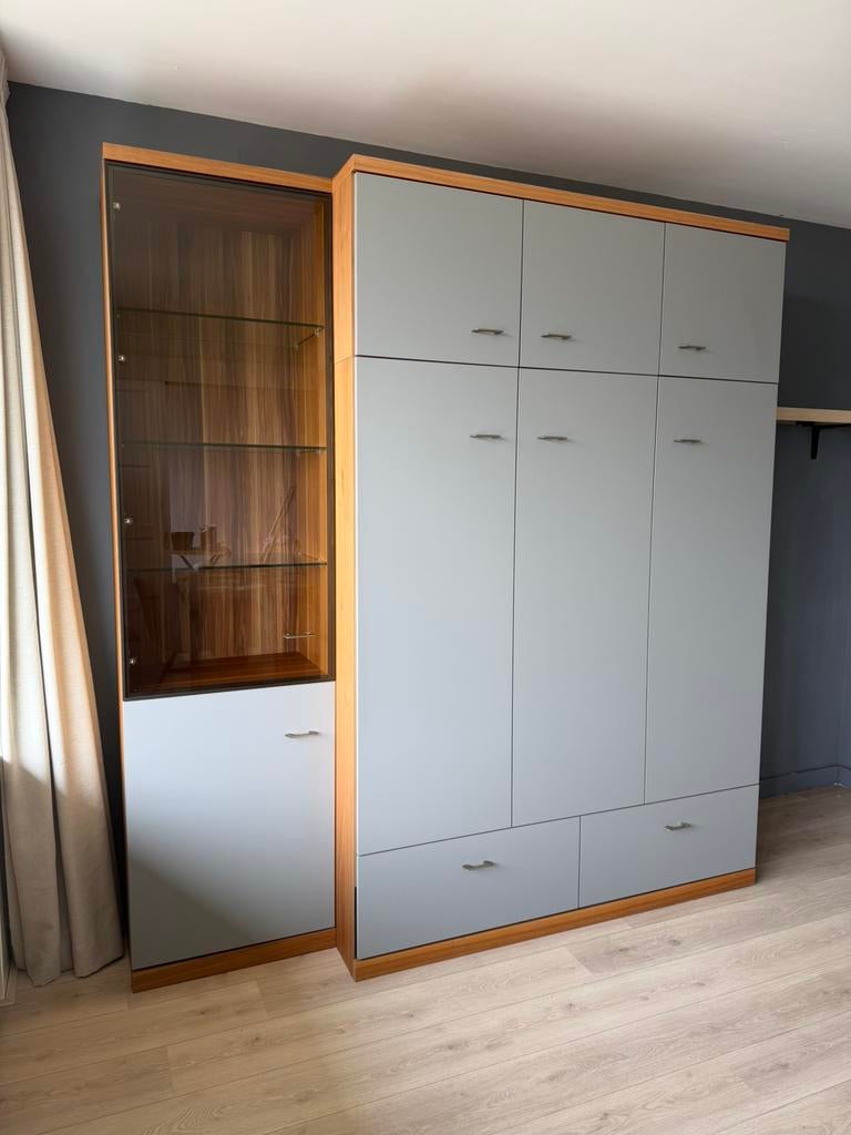 Bedkast opklapbed, Tweepersoons, Zo goed als nieuw, Hout, 140 cm