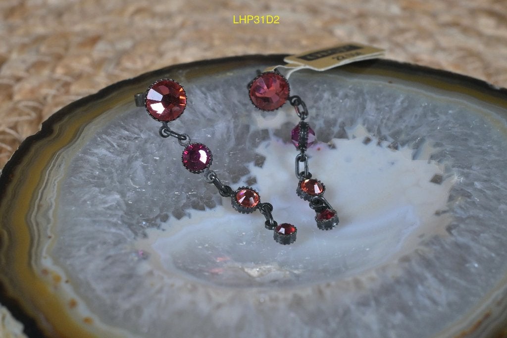 Nieuwe Konplott lange oorbellen •  koraal & roze kristallen, Met kristal, Overige materialen, Verzenden, Nieuw