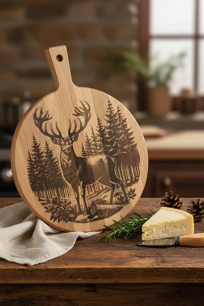 Houten snijplank met hert design - Serveerplank, Hout, Snij-/serveerplank, Nieuw, Ophalen of Verzenden