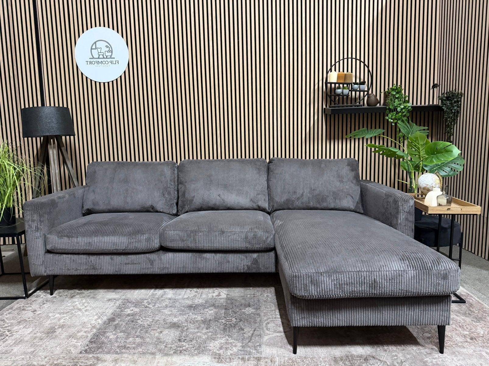 “GRATIS LEVERING”  Nieuwe antraciet ribstof hoekbank 245x150, 125 tot 150 cm, Hoekbank, Ophalen of Verzenden, Stof