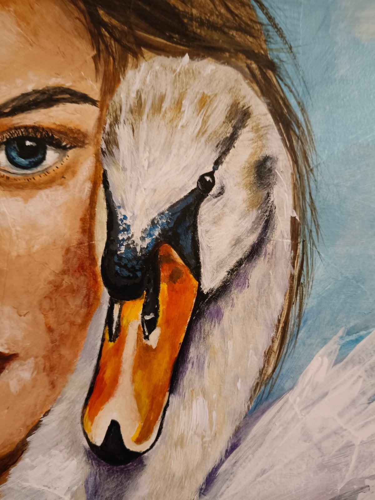 schilderij vrouw met Zwanen, Ophalen of Verzenden