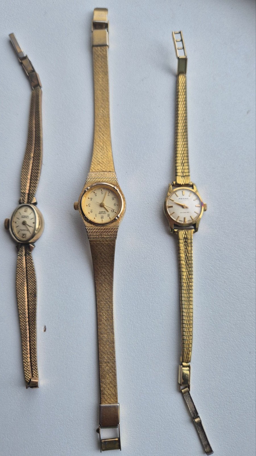 Set van 3 Vintage Gouden Dames Polshorloges, Overige merken, Overige materialen, Gebruikt, Polshorloge