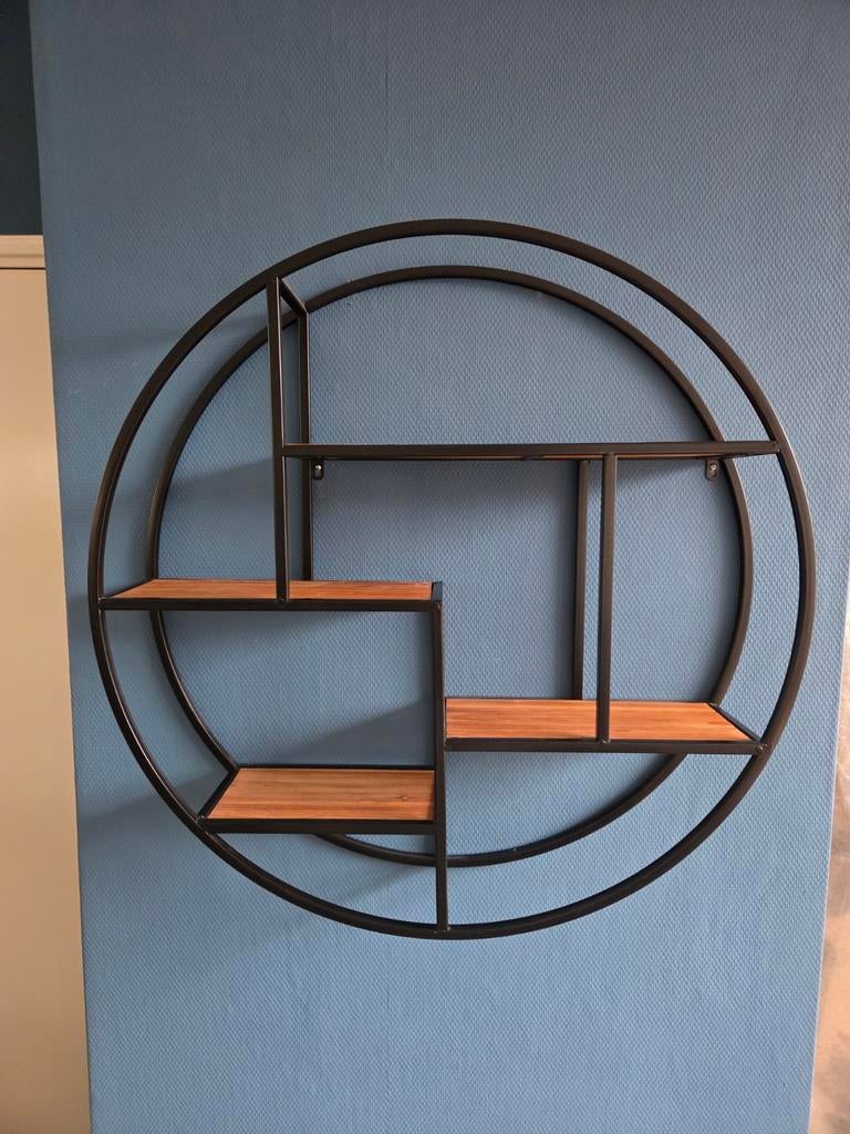 Rond wandrek met houten planken - Zwart metaal, Ophalen, Zo goed als nieuw