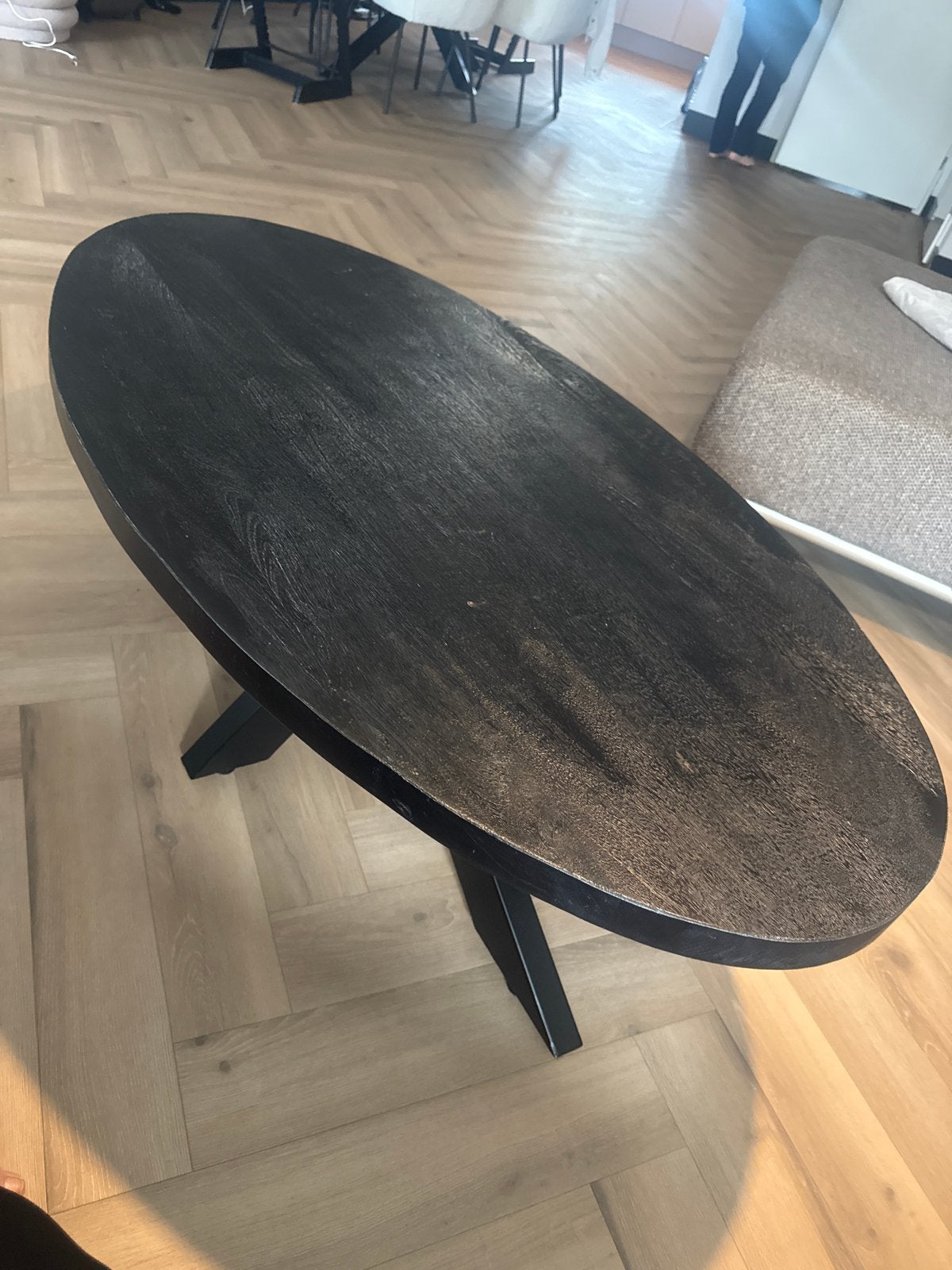 Ovale Salontafel van Mangohout, Ophalen, Gebruikt, 100 tot 150 cm, 50 tot 100 cm