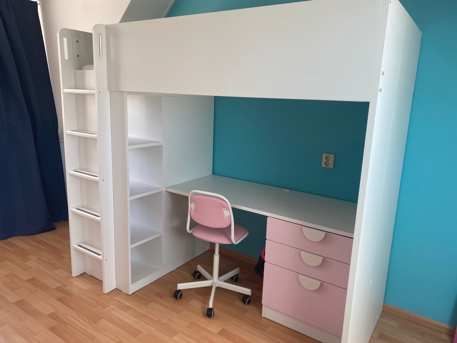 IKEA Smastad Hoogslaper met bureau en opbergruimte, Ophalen, Eenpersoons, Zo goed als nieuw, 200 cm