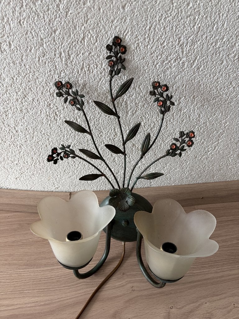 Wandlamp met bloemmotief en twee kappen - made in Italy, Met schakelaar, Meerkleurig, Overige fittingen, Ophalen of Verzenden