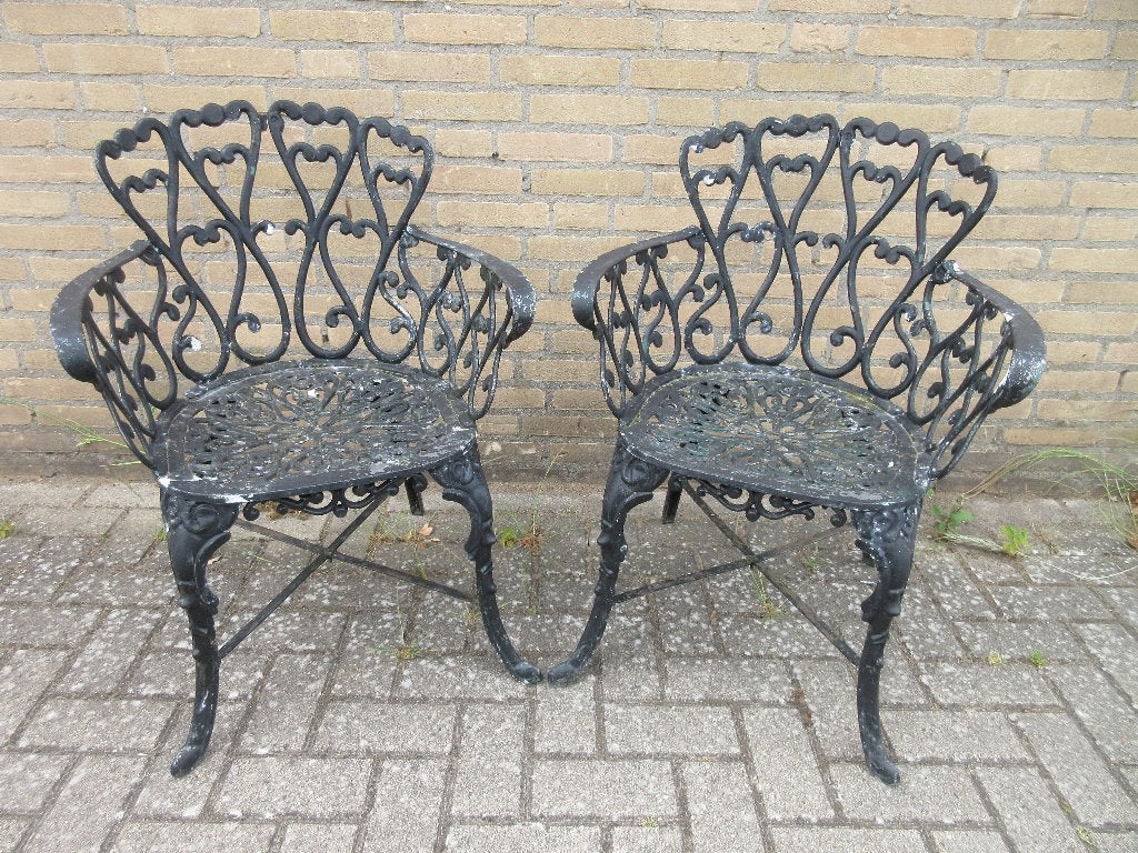 Brocante gietaluminium stoelen bistrostoel tuinstoelen, Ophalen, Gebruikt, Aluminium
