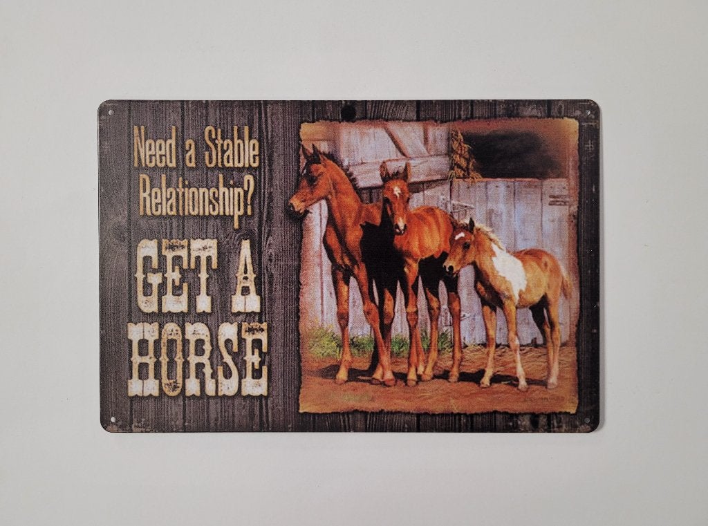 Need a stable relationship paard reclamebord van metaal deco, Info@deconoord.nl, Deco Noord, Nieuw, Ophalen of Verzenden