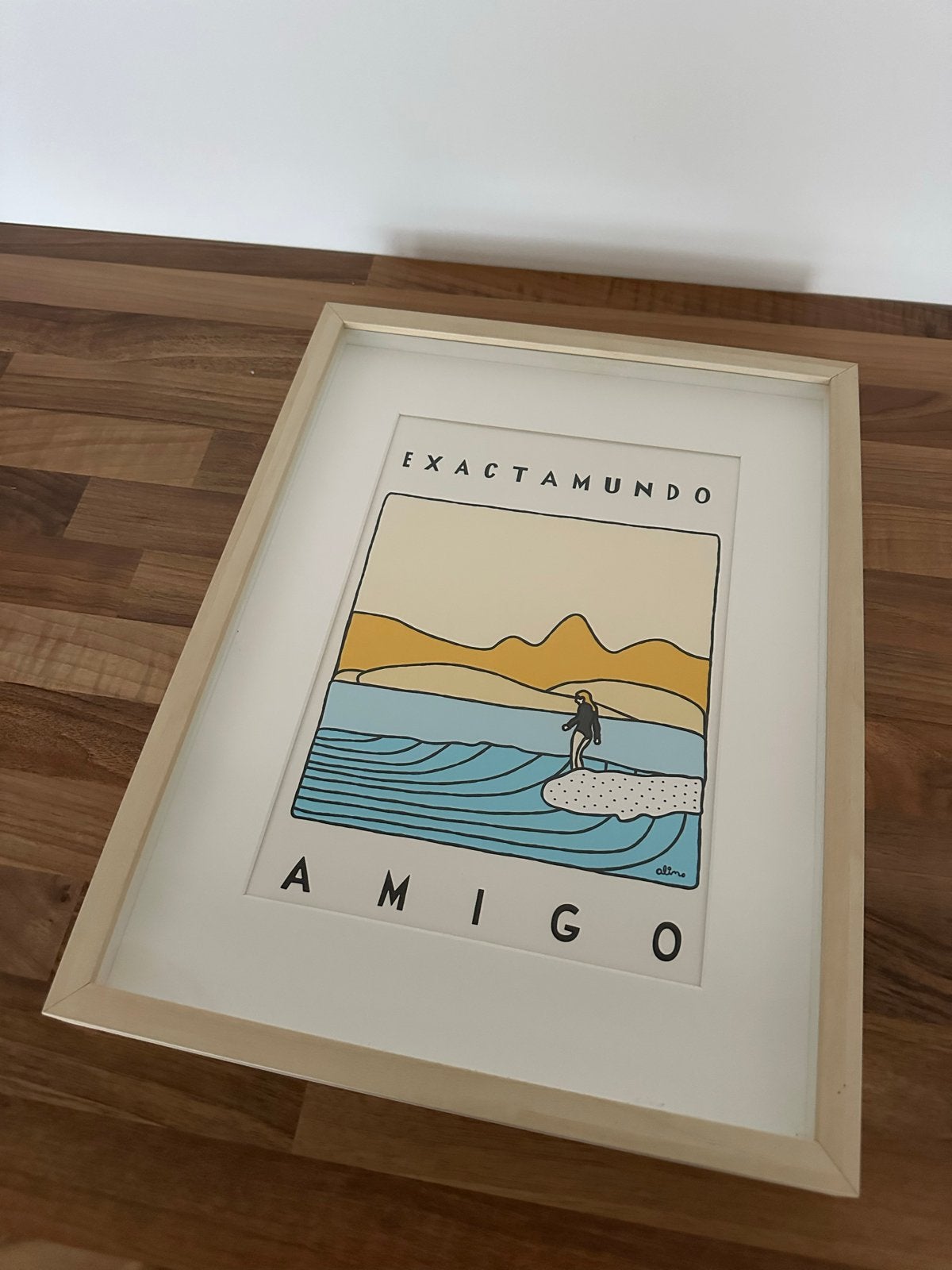 Alimo Surfposter 'Exactamundo Amigo' - Ingelijst, 50 – 75, Minder dan 50 cm, Ophalen of Verzenden, Zo goed als nieuw