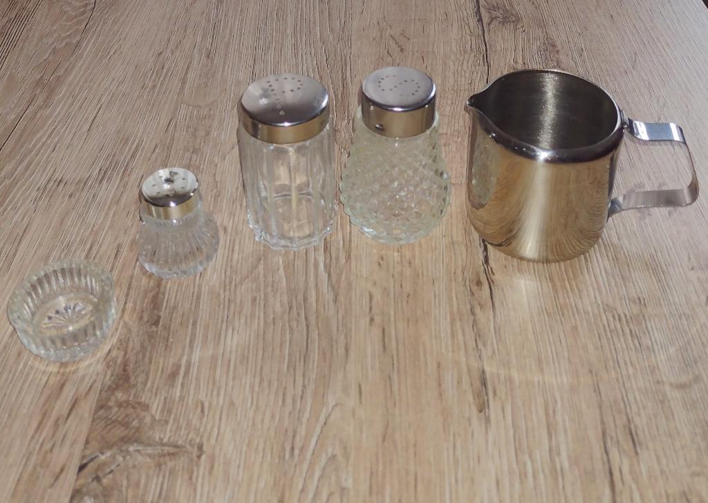kruidenset bewerkt glazen peper zout kruiden potje & melkkan, Ophalen of Verzenden, Meerkleurig, Overige merken, Glas