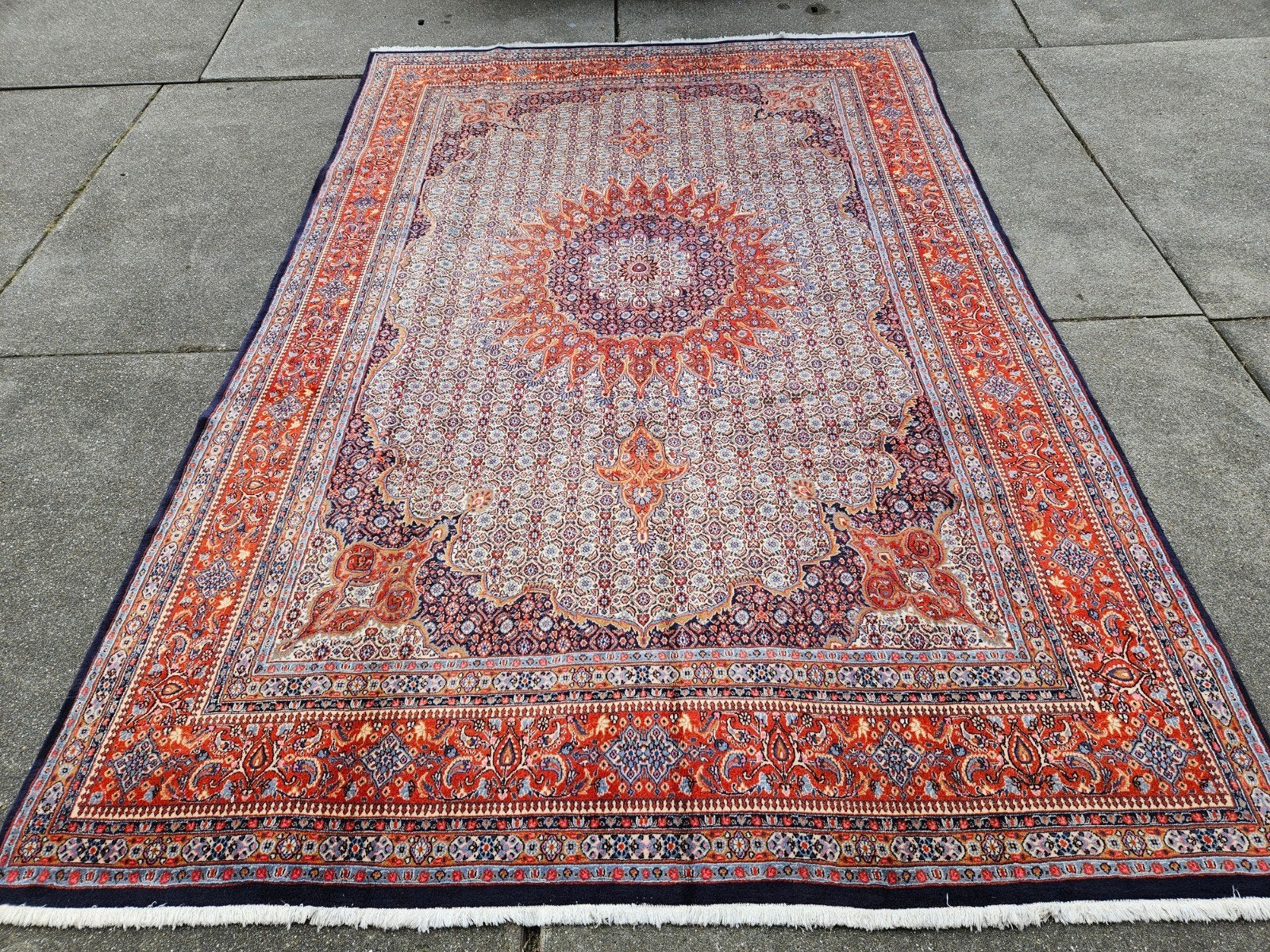 Vintage handgeknoopt perzisch tapijt moud 392x260, Info@SlatsAntiek.nl, Tweedehands, Perzisch, 200 cm of meer