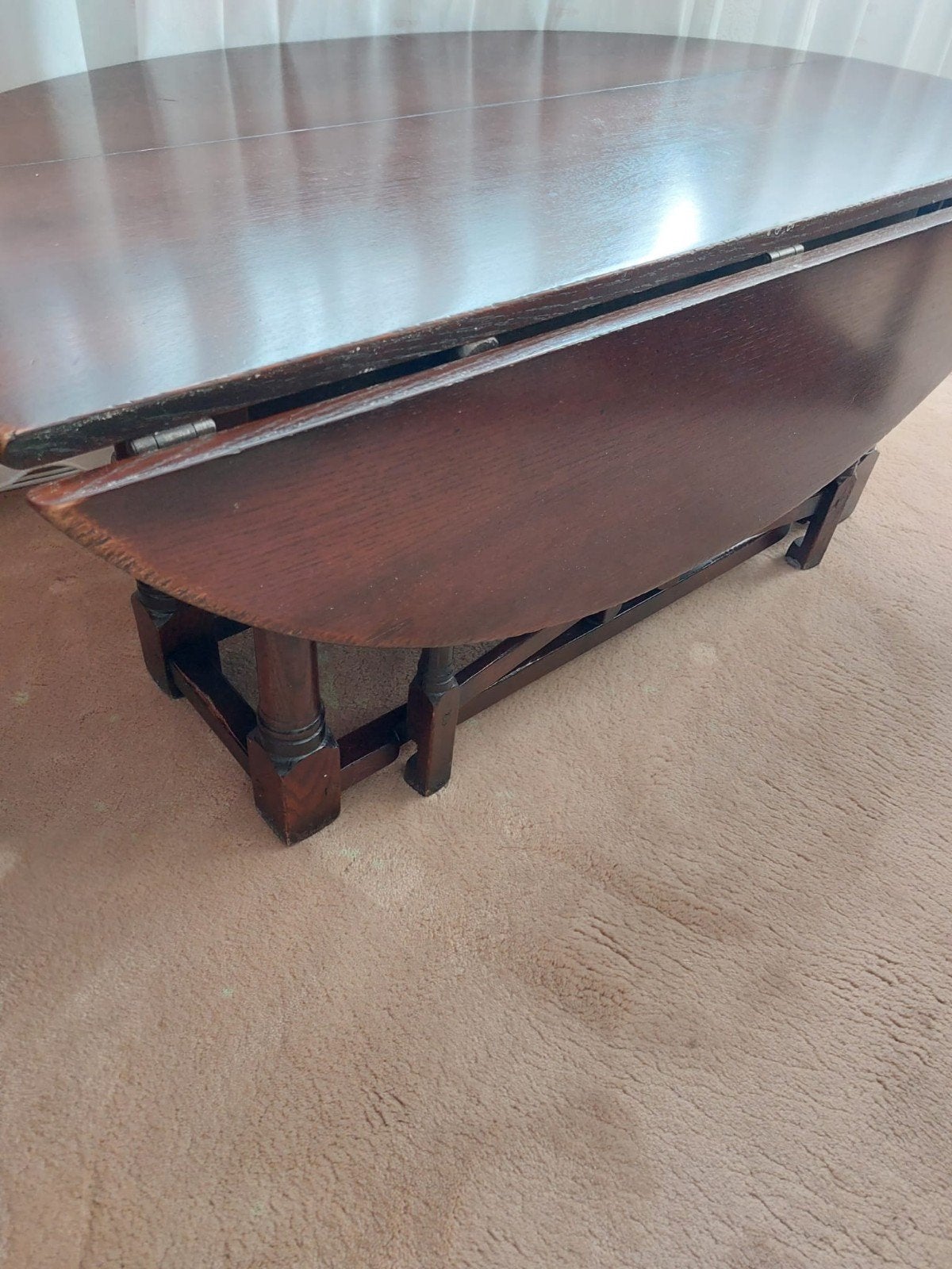 Ovaal gateleg hangoor Engels klassieke salontafel, Ophalen, 100 tot 150 cm, 50 tot 100 cm, Zo goed als nieuw