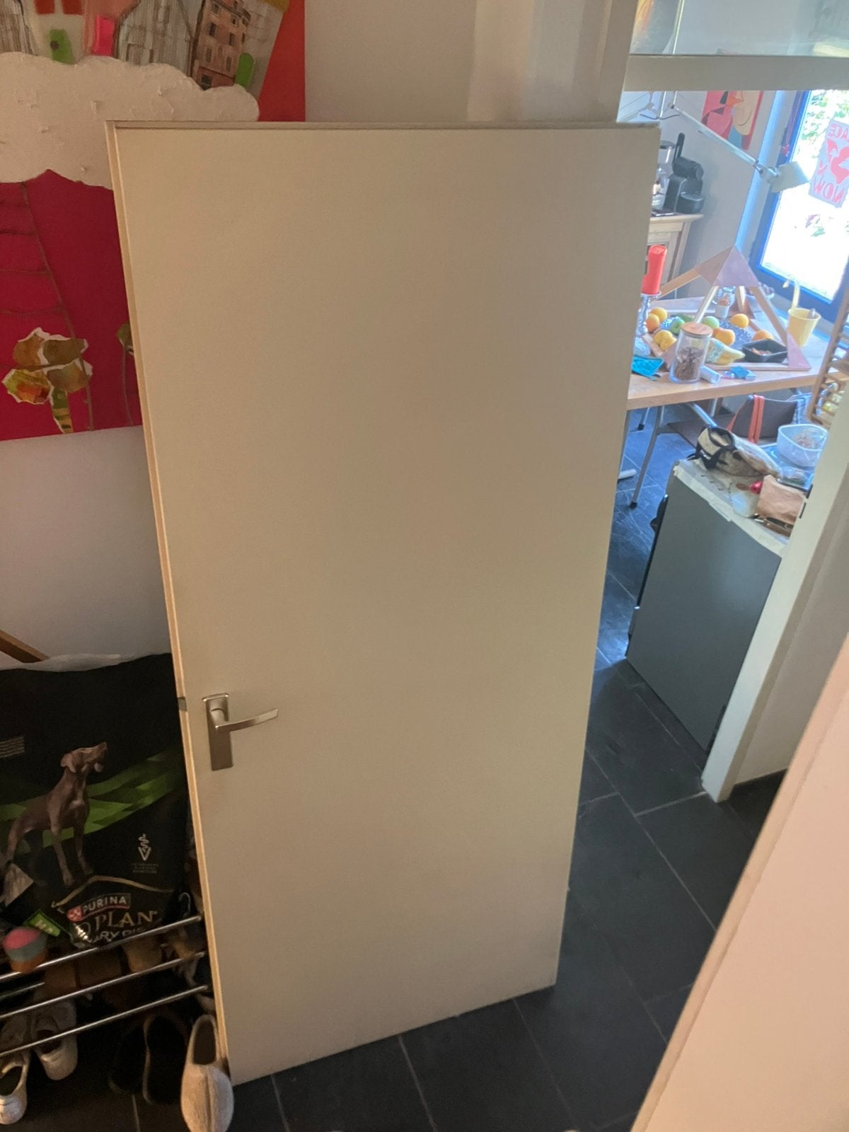 Opdekdeur (87x200) met metalen kozijn (248 hoog), Ophalen, Gebruikt, 80 tot 100 cm, Binnendeur