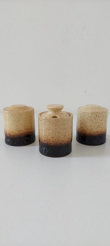 Iden Pottery menageset vintage zout peper mosterd pot, Antiek en Kunst, Ophalen of Verzenden