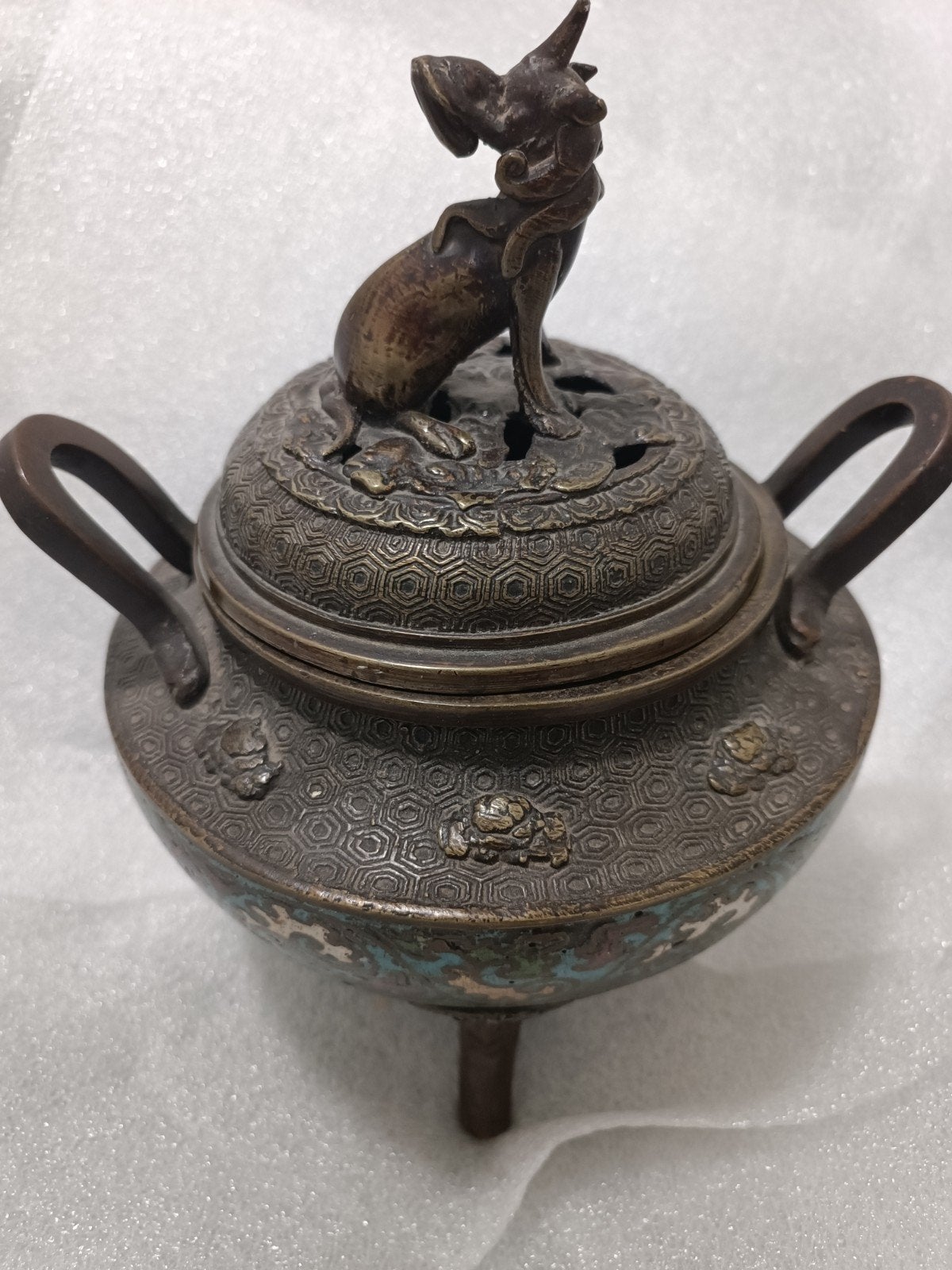 Antieke Bronzen Wierookbrander met Hond, Ophalen of Verzenden