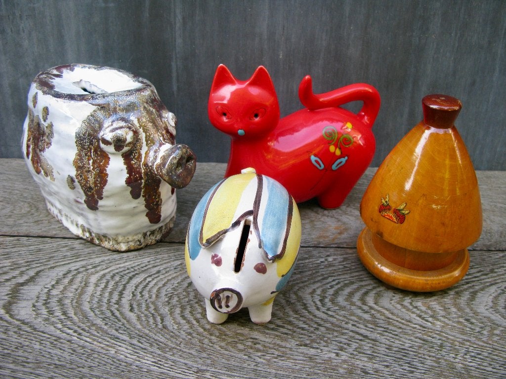 4x SPAARVARKENS- PIGGYBANK VINTAGE, Verzamelen, Ophalen of Verzenden, Gebruikt, Steen, Aardewerk of Keramiek, Dier