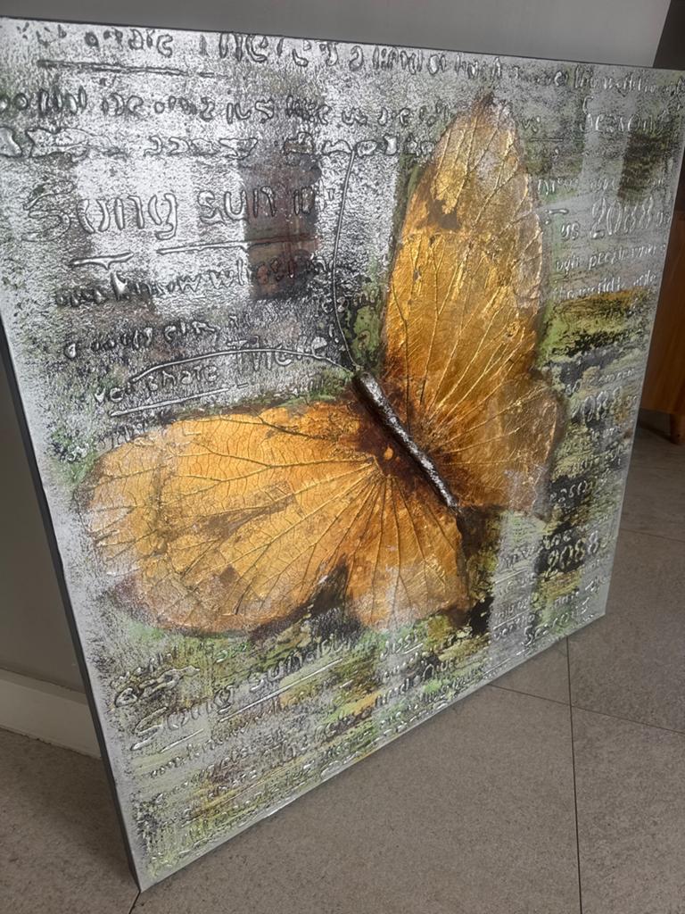 Schilderij van een vlinder 1x1, Huis en Inrichting, Woonaccessoires | Schilderijen, Tekeningen en Foto's, Ophalen, Zo goed als nieuw