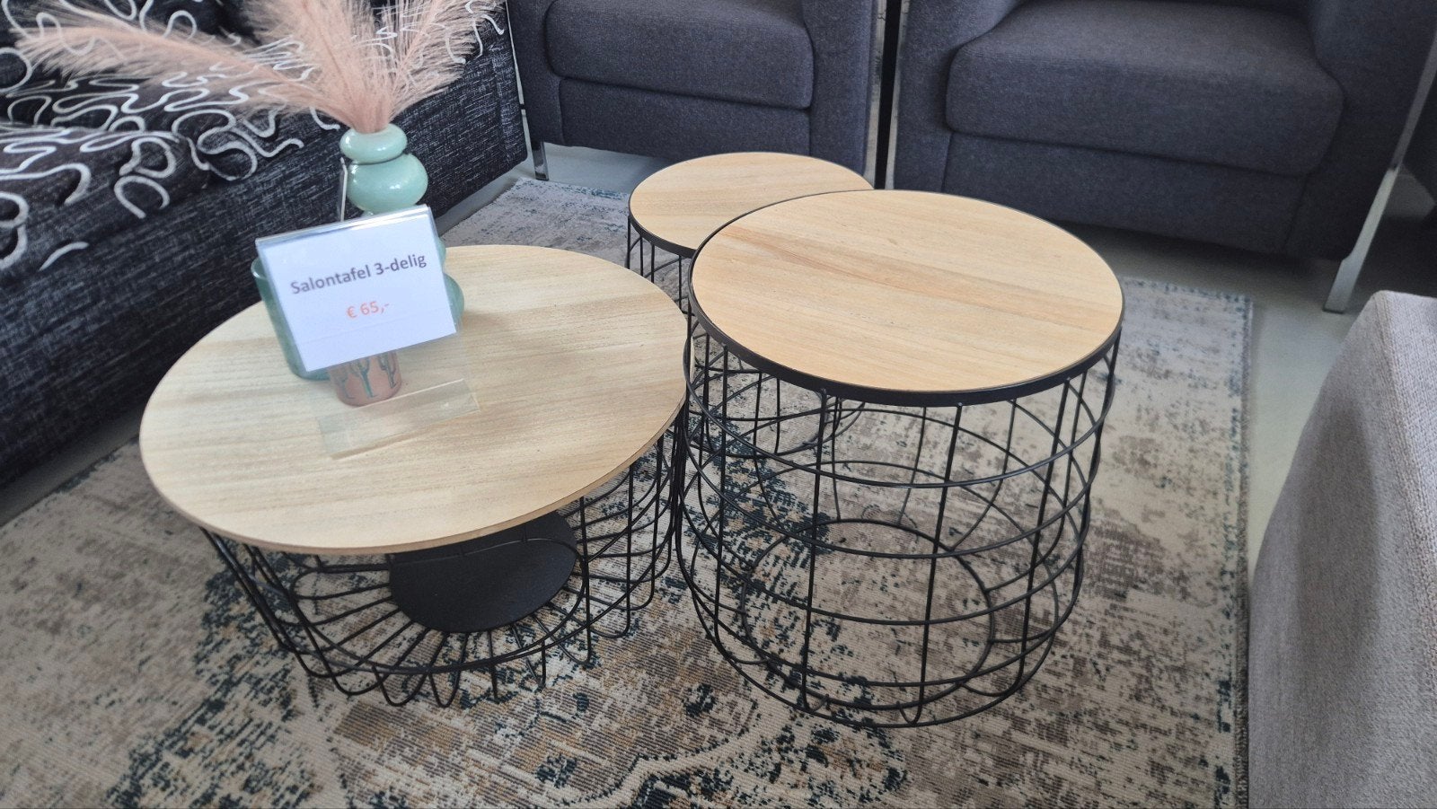 3-delige salontafel set - Modern design, 50 tot 100 cm, Rond, 50 tot 100 cm, Zo goed als nieuw
