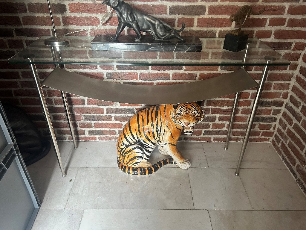Moderne sidetable Glas en Metaal 120x76x40, Ophalen, Gebruikt, 100 tot 150 cm, Glas