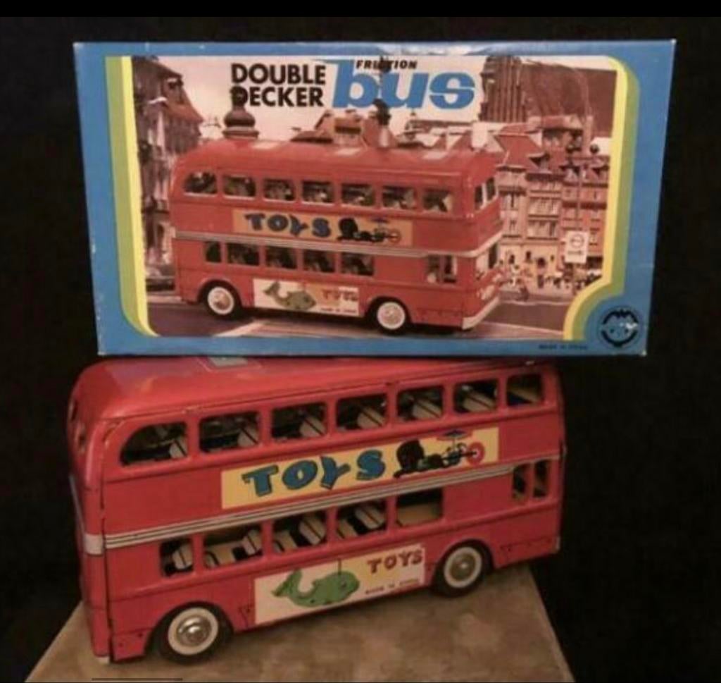 Antieke blikken dubbeldekker bus met frictie in doos, Antiek en Kunst, Antiek | Speelgoed, Ophalen of Verzenden